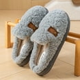 thumbnail image 2 of Womens House Slippers Non-Slip Flat Heel Closed Toe Slip-on Flats Slides Winter Casual Indoor Outdoor Home Warm Woolen Flats Shoes for Couples Gray 10, 2 of 4
