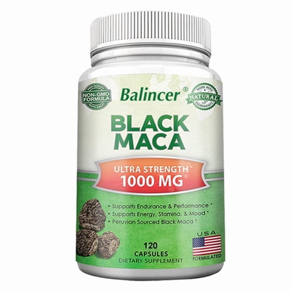 Balincer Black Maca Supplement, 1000mg, 120 Veggie Capsules, Supports Endurance & Healthy Energy
