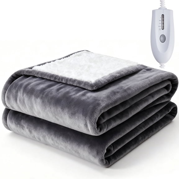 CONCETTA Flannel Electric Blanket, Twin Size 62"x84", 10 Heating Levels with Overheat Protection and Timer, Light Gray