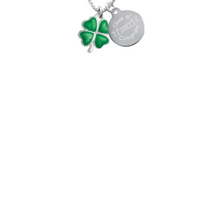 - Silvertone Translucent Green Lucky Four Leaf Clover Class Of 2017 Congrats Engraved Necklace
