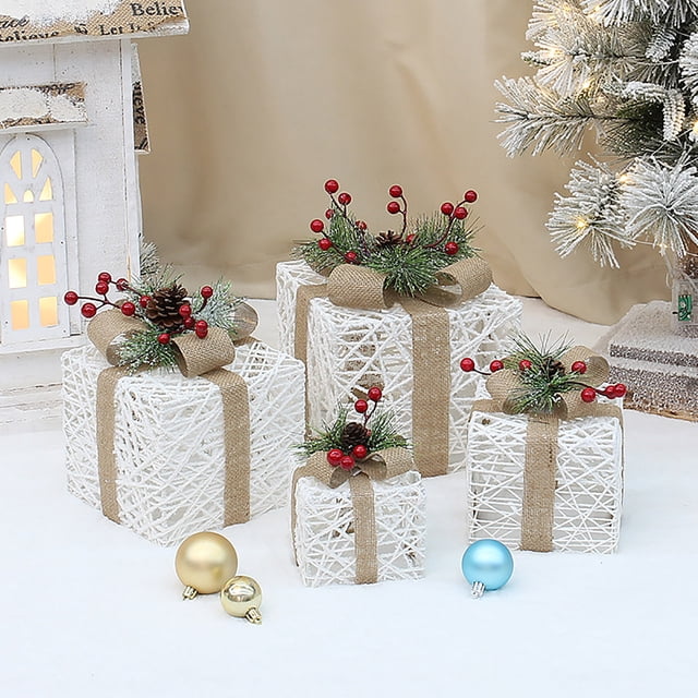 Danhjin Iron Boxs 8-inch Iron Frame Gift Box Set, Stackable Decorations, Holiday Scene Decoration Props Table Decor