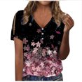 thumbnail image 5 of Penkiiy Ladies Tee V-Neck Shirt Button Short Sleeve Blouse Print Tshirt Basic Regular 2024 Spring Tops M Purple, 5 of 5