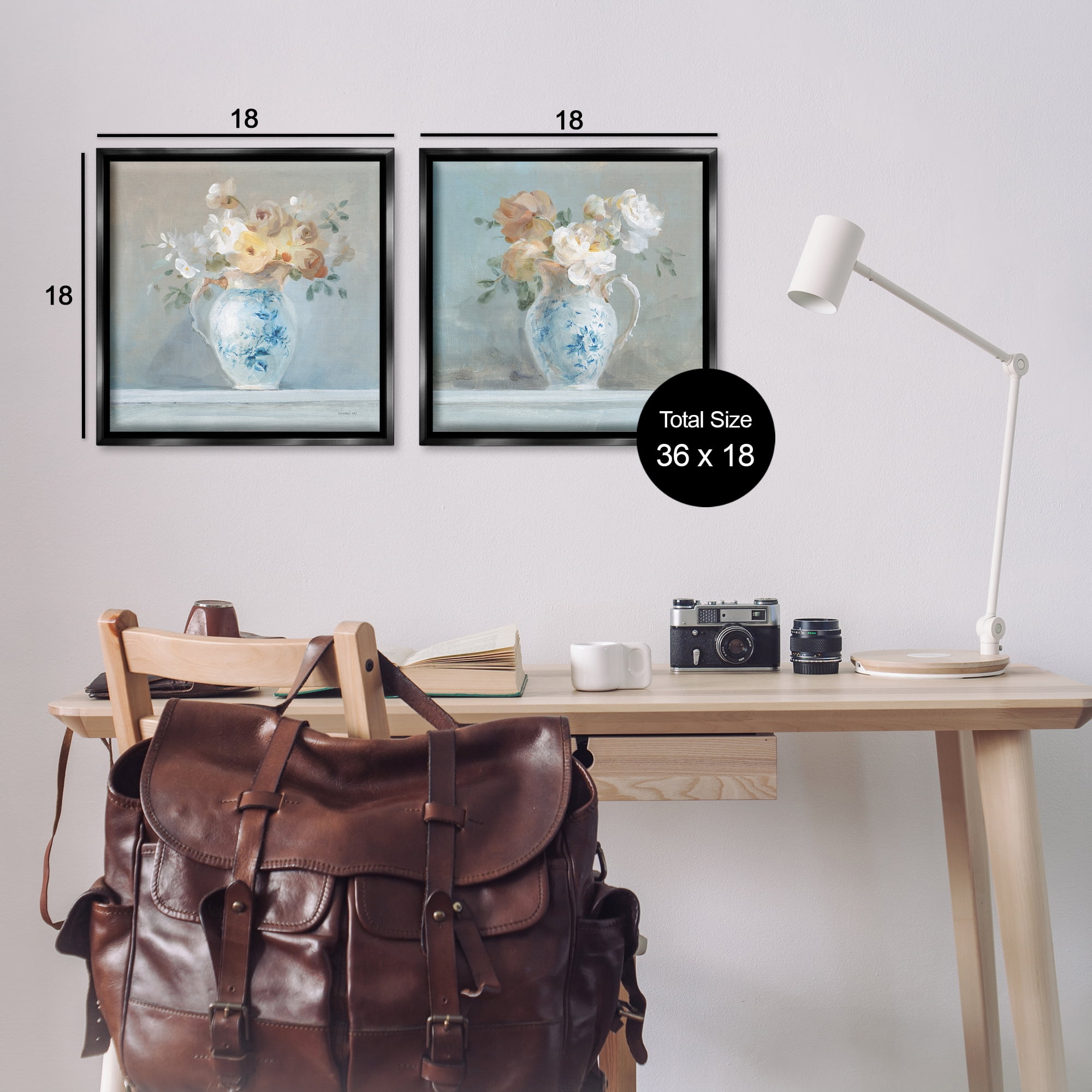 Stupell Industries Heirloom Bouquet Pitcher Plants & Flowers Painting Black Floater Framed Canvas Art Print Wall Art, 18 x 18, Set of 2