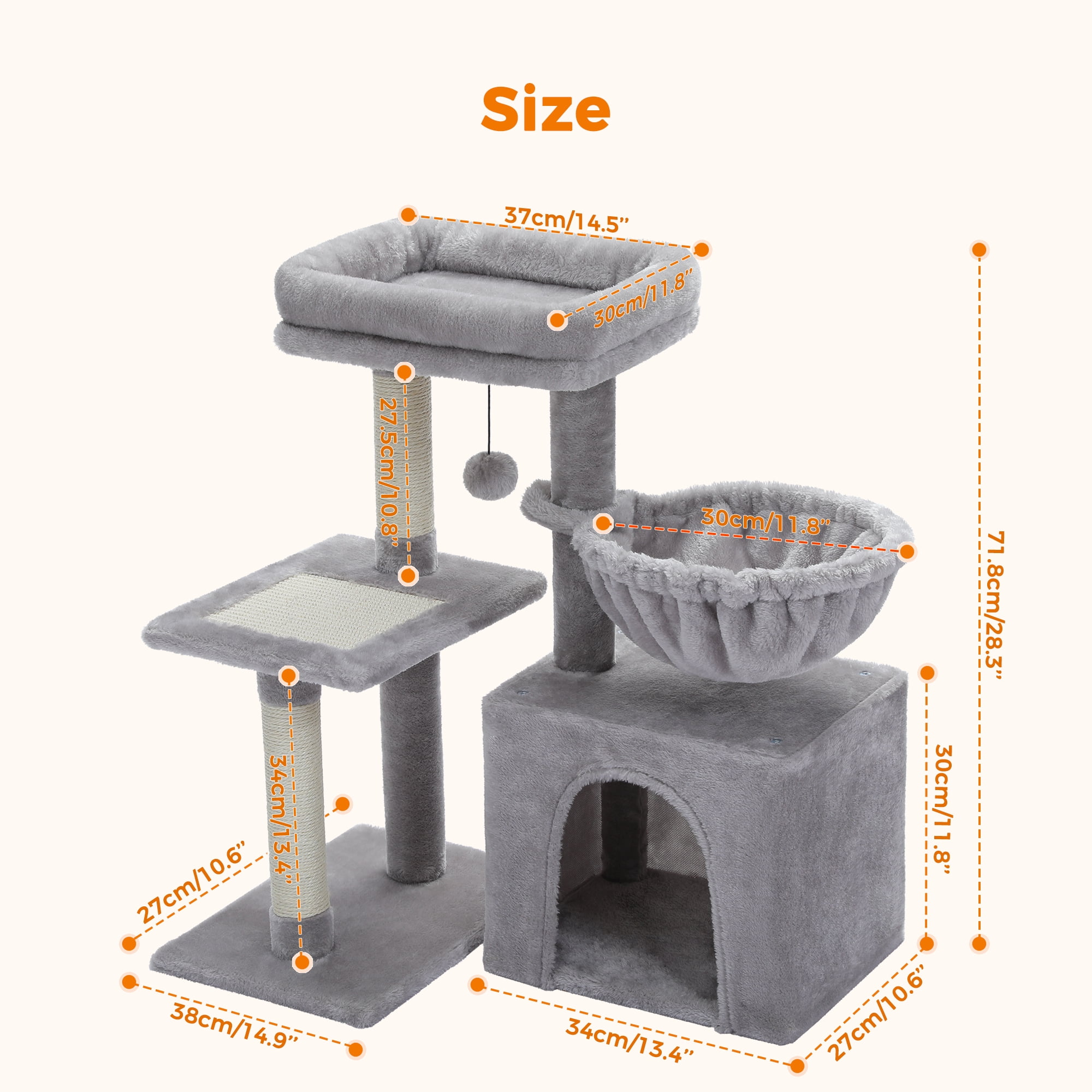 Pefilos 28" Wooden Cat Tree Tower for Indoor Cats, Cat Condo for with Spacious Perch, Fully Wrapped Scratching Sisal Posts, Gray Pefilos 28" Wooden Cat Tree Tower for Indoor Cats, Cat Condo for with Spacious Perch, Fully Wrapped Scratching Sisal Posts, Gray