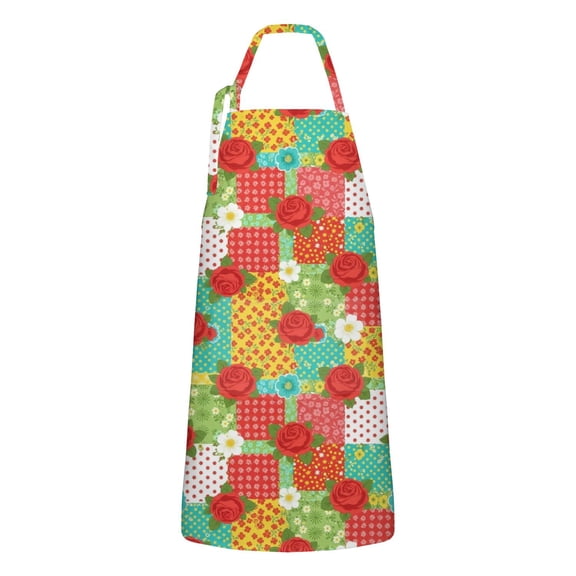 Pioneer Flower Floral Print Pattern Apron for Women and Men, Cotton Linen Waterproof with Pockets, Adjustable, 33x27 Inch for Kitchen, Gardening, BBQ, Salon