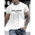 thumbnail image 1 of Camiseta 100 % algodón de corte regular para hombre, con estampado de Milán, Italia, cuello redondo, manga corta, 100 % algodón, tejido de punto ligeramente elástico, corte regular, camiseta de verano, 1 of 5
