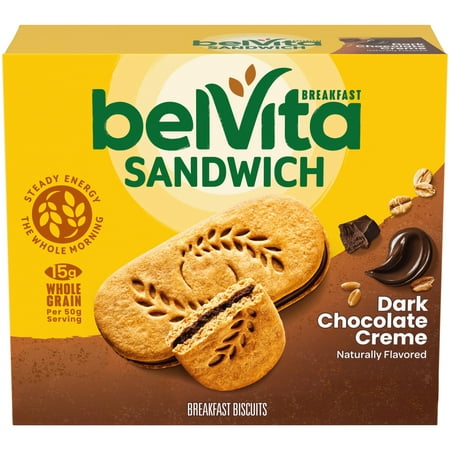 belVita Breakfast Sandwich Dark Chocolate Creme Breakfast Biscuits, 5 Packs (2 Sandwiches Per Pack)