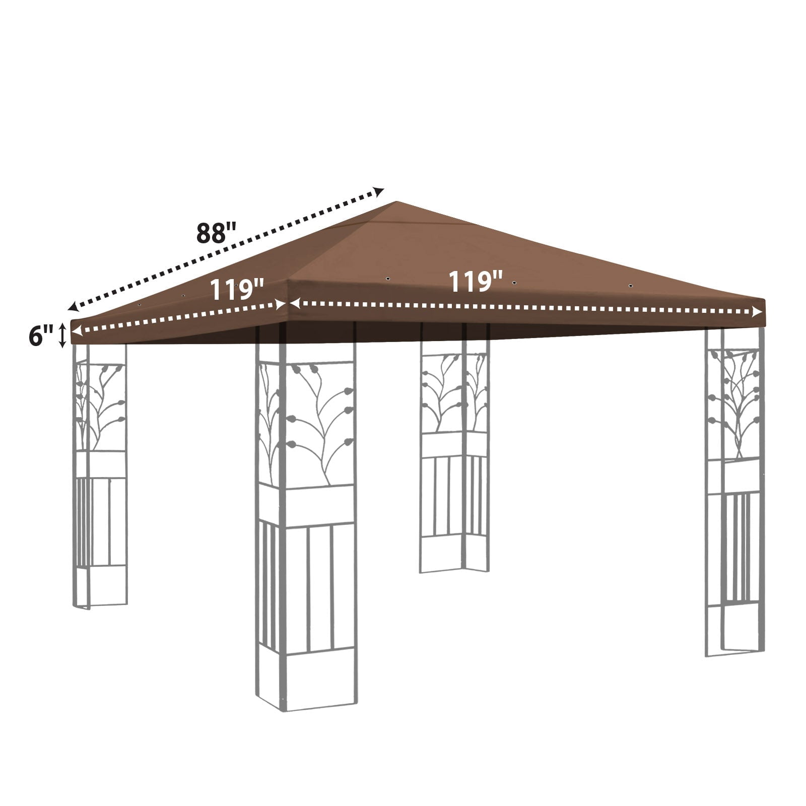 SUNRISEUMBRELLA 119“”x119” Gazebo Replacement Canopy Top Single Tier Canopy Top Cover(BROWN)
