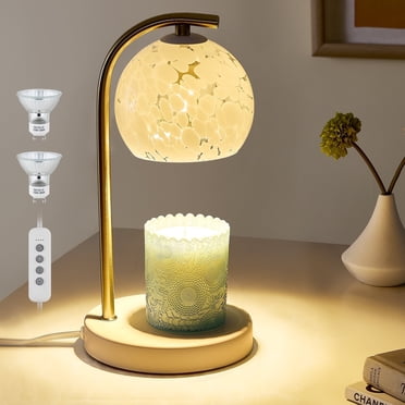 NATYSWAN White Glass Electric Candle Warmer with Timer, Dimmer, Adjustable Height, 2 Halogen Bulbs