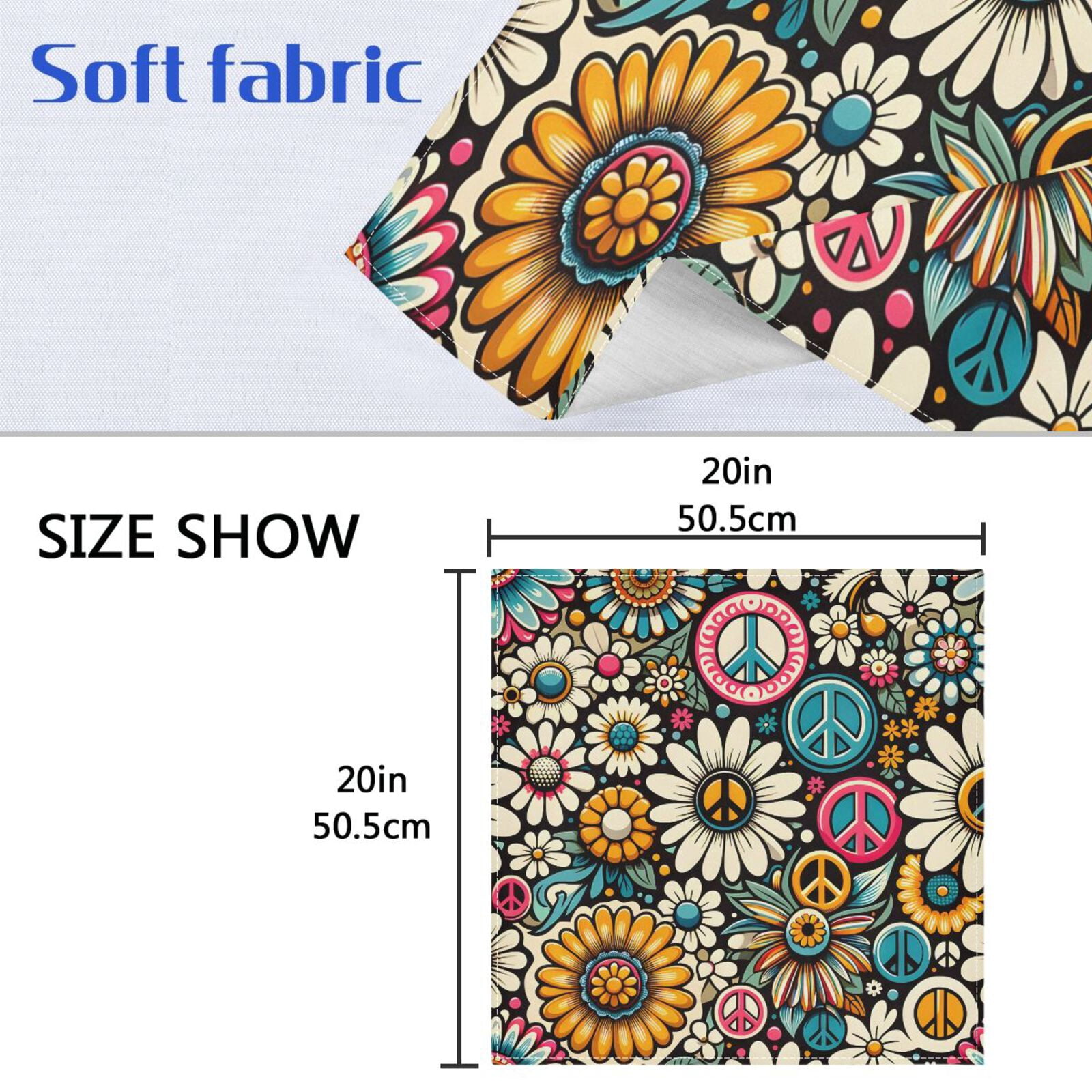 JSTEL Daisy Flower Peace Vintage Cloth Napkins Set of 6, 20x20 Inch Washable and Reusable Napkin for Decoupage Dinner Party Everyday Use
