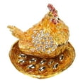 thumbnail image 4 of Caja de baratijas con forma de gallina dorada, exquisita caja de joyería pequeña hecha a mano con diamantes de imitación para decoración de escritorio., 4 of 14