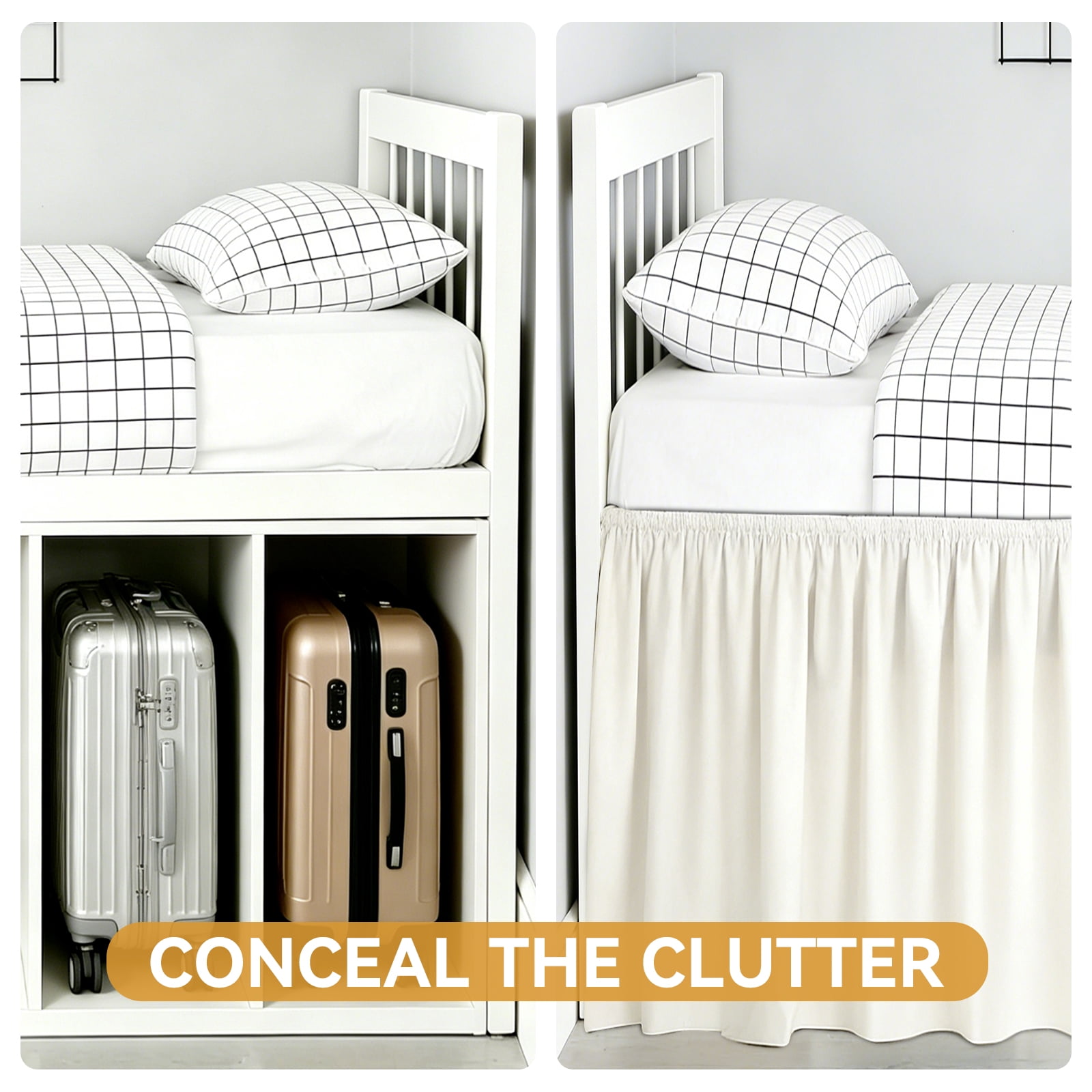 Beige Bed Skirt for Dorm Twin XL - 32" Drop Extra Long Wrap Around Elastic, Easy Install & Machine Washable Dust Ruffle