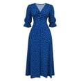 thumbnail image 4 of ChaoHeng Womens Summer Dresses Striped V Neck Drawstring Waist A Line Mini Short Sleeve Tunic Dress Blue XL, 4 of 6