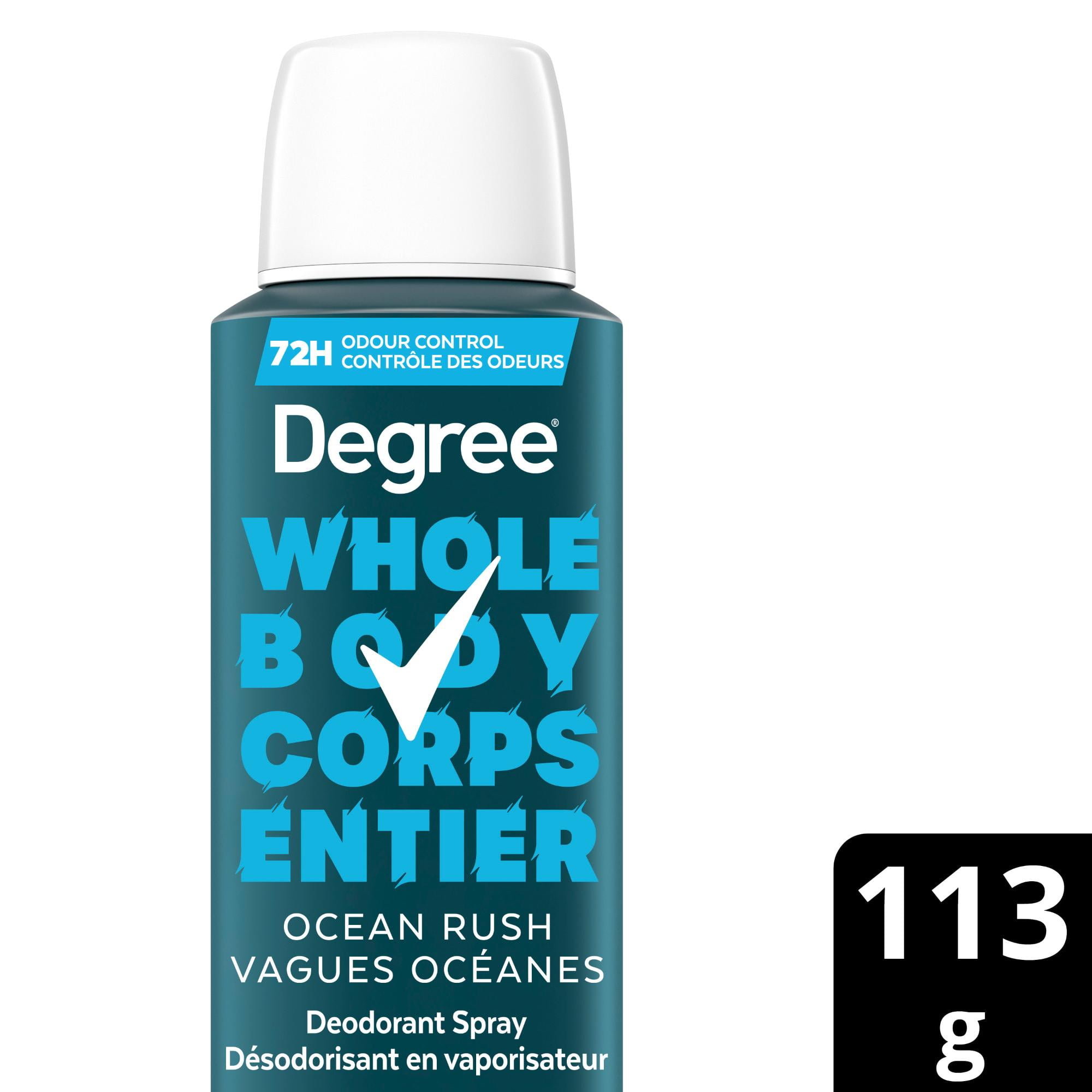 Degree Men Men Whole Body Deodorant Spray, Ocean Rush Scent, Aluminum Free 72H Odour Protection 113 g