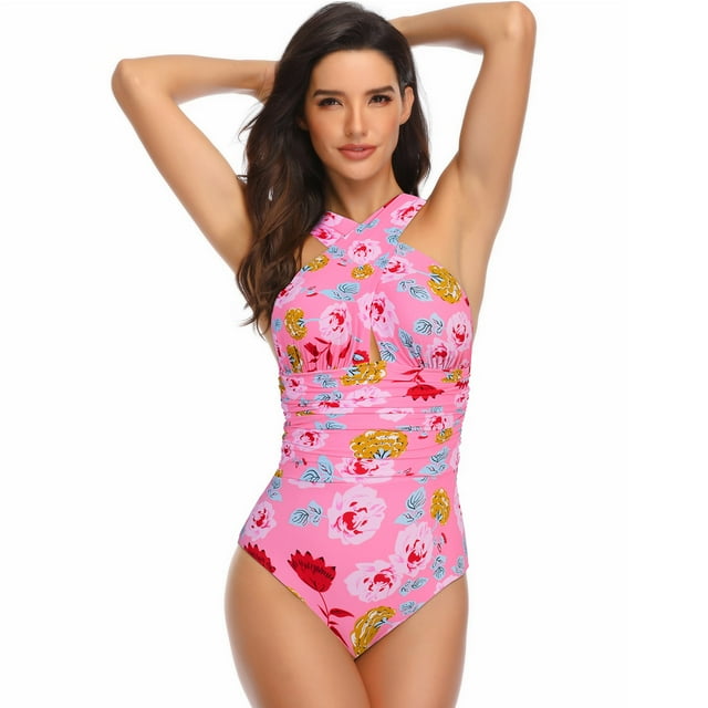 Women Plus Size Swimsuits One Piece Tummy Control Front Cross Bathing Suit Backless Monokini
