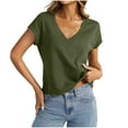 thumbnail image 2 of DPTALR George Women's Summer V-Neck Short Sleeve T-Shirts,Dressy Casual Loose Fit Cute Trendy Fashion Tops,Army Green,Size XXL, 2 of 7
