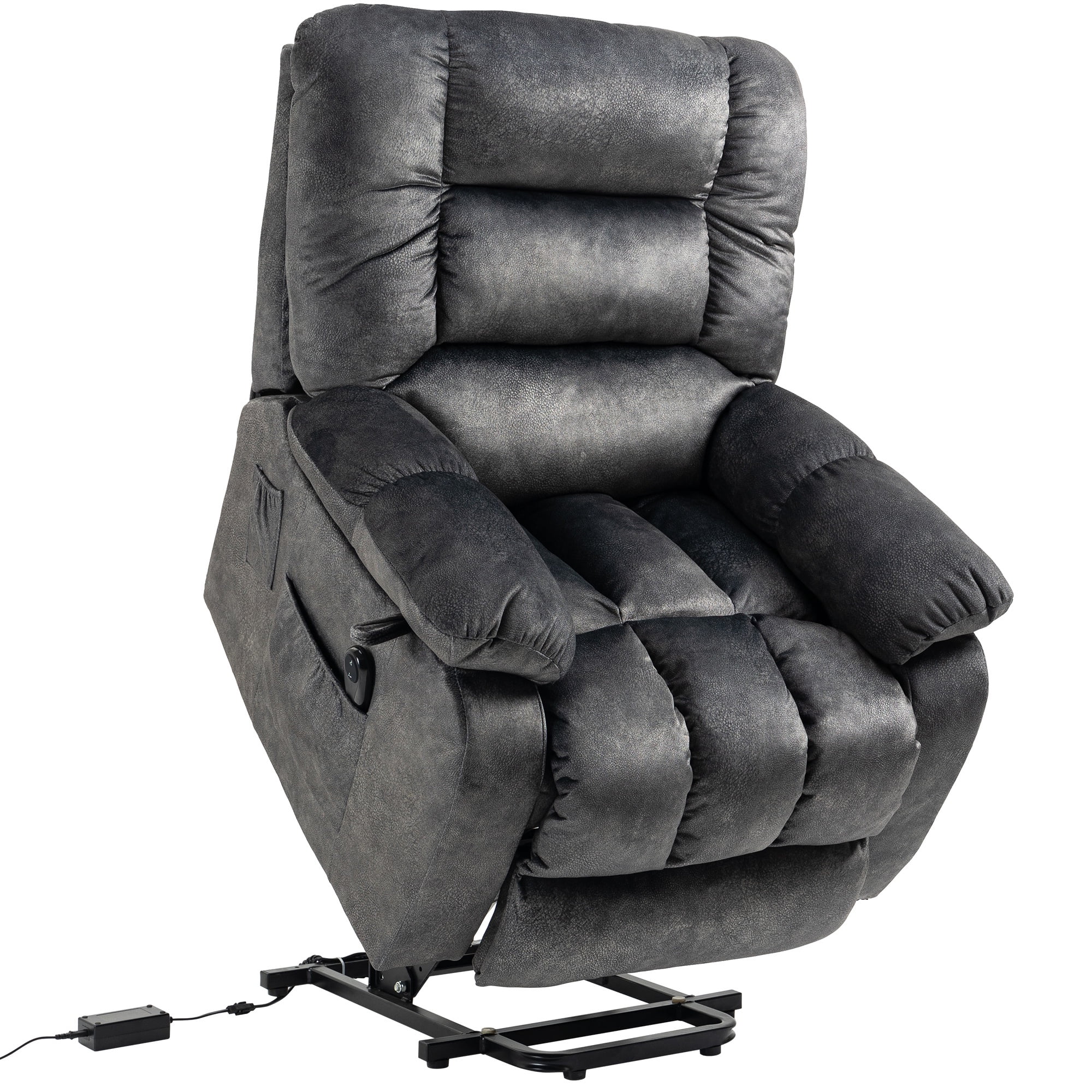 PAPROOS Recliner Chair, Electric Power Lift Recliner with Heat Therapy and Massage Function, Large Size Lift Chair with Remote and Side Pocket, Oversized Power Reclining Sofa, Gray Blue