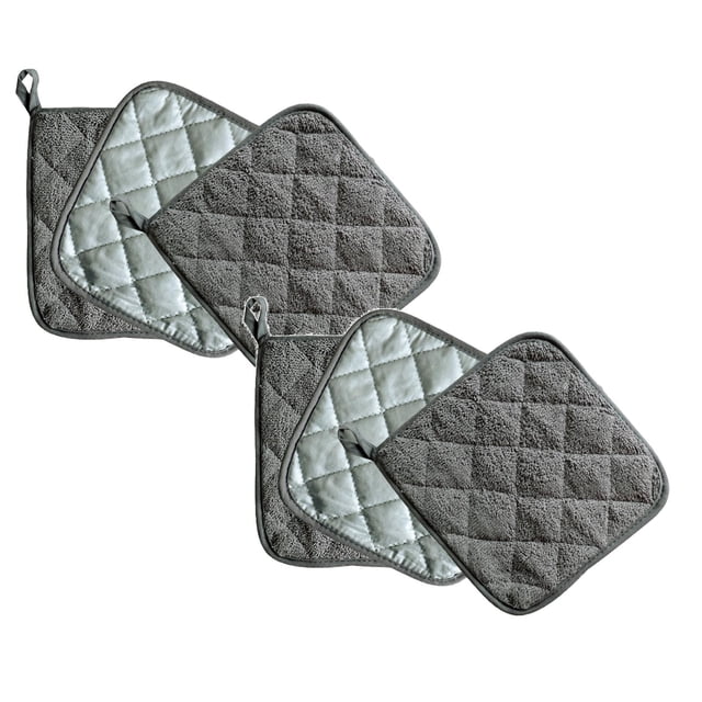 Oleegame 2PC 2 Pcs Count 6 Color Cotton Pot Holder Set Machine Washable Pot Holders Heat Kitchen Oven Towel Pot Holder Gray