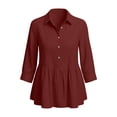 thumbnail image 4 of BLVB Womens 3/4 Sleeve Tops V Neck Cotton Linen Peplum Blouse Button Collared Shirts for Women Business Casual, 4 of 5