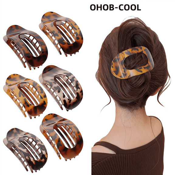 OHOB-COOL Flat Hair Clips for Women, 6 pack Ergonomic Leopard Print Claw Clips for All Hair Types