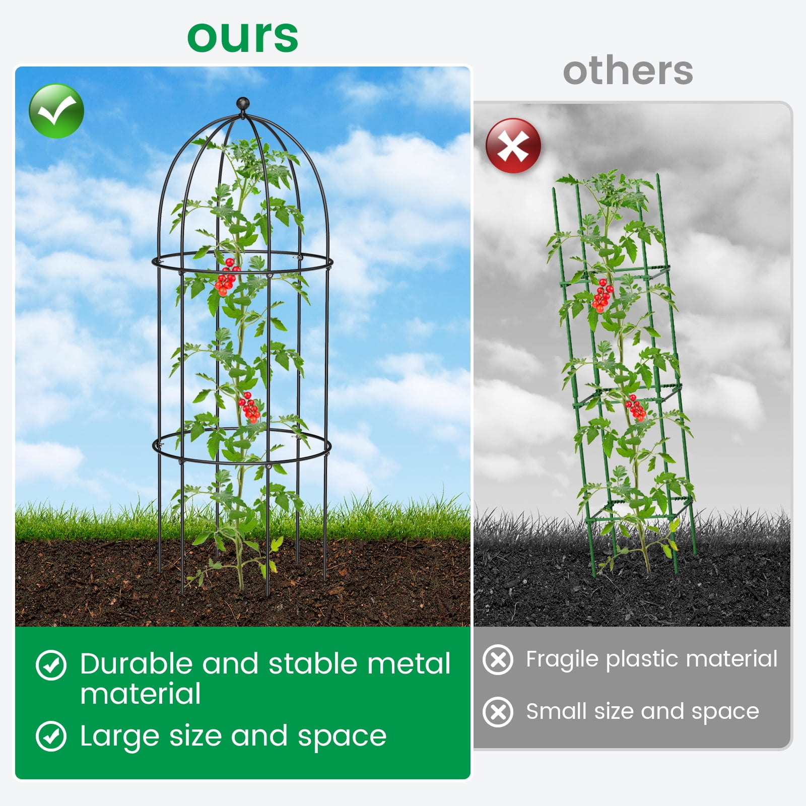 MOPHOTO XL Garden Trellis for Climbing Plants Outdoor, Tomato Cage Metal Obelisk Trellis Plant Trellis for Potted Plant, Flower Trellises Plant Cages Peony Cages Plant Support (Black, 3 Pack)