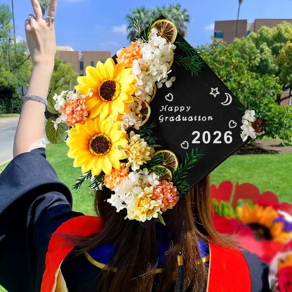 DIY Graduation Decorations Accessory Kit,Include 3D Artificial Flowers,Butterfly & Alphabet Letter Stickers,Pearl Stickers,Bowknot for DIY Hat Grad Topper Graduation Party Supplies