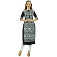 thumbnail image 2 of Phagun Women's Designer Straight Black Kurta 3/4 Sleeve Printed Casual Kurti-4, 2 of 2