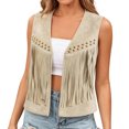 thumbnail image 4 of Lixiuxyad Women's Suede Fringe Vest Western Cowgirl Sleeveless Open-Front Tassel Cropped Tops,White, 4 of 7