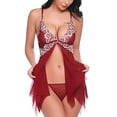 thumbnail image 2 of Camisón de perspectiva de vestido de ropa de dormir de encaje floral sexy para mujer, rojo vino, L sidaley XX000215-13, 2 of 7