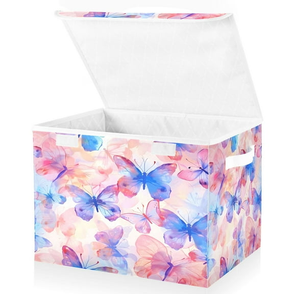 Ryvnso Beautiful Butterfly Flying Large Lidded Foldable Storage Baskets Cubes Boxes Lids Bin for Home