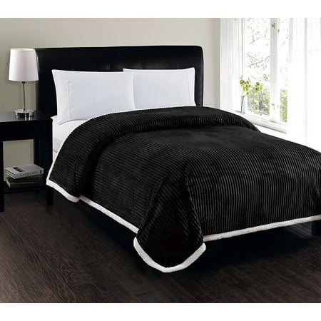 Katie Little Luxury Blanket - Elegant Comfort Best, Softest, Luxury Micro-Sherpa Blanket Heavy Weight Stripe Design Ultra Plush Blanket, Full/Queen, Black