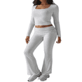 thumbnail image 2 of LYMAYTER Women Workout 2 Piece Sets Yoga Flare Pants Suit Long Sleeve Square Neck Top Tracksuits Outfit S-XL, 2 of 9