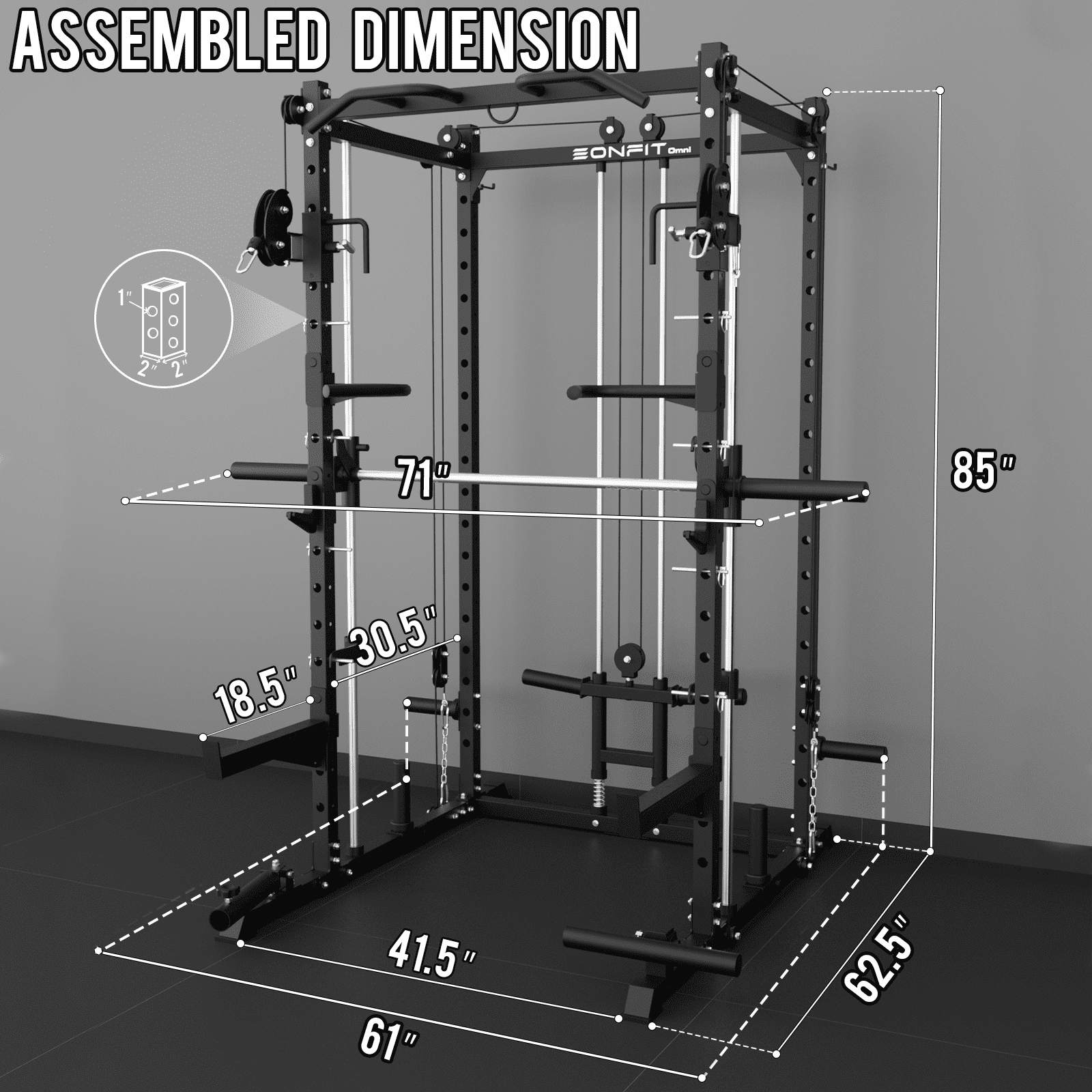 Eonfit E3 Smith Machine for Home Gym Equipment, Multi-Function Power Cage Squat Rack with Cable Crossover LAT Pulldown Pulley System All in One