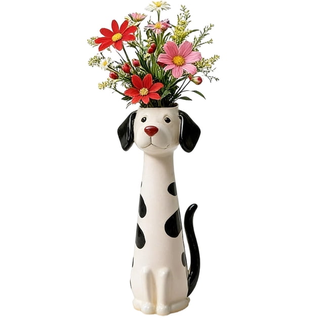 Jarrón decorativo con temática canina: un jarrón original y divertido para amantes de las mascotas, un detalle decorativo ideal para el salón o para colocar en una estantería.