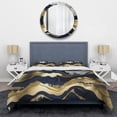 thumbnail image 3 of Designart "Mesmerizing Marble Abstraction Blue and Gold I" Abstract Marble Bedding Covert Set - Modern Blue Abstract Bed Set With 2 Shams, 3 of 6