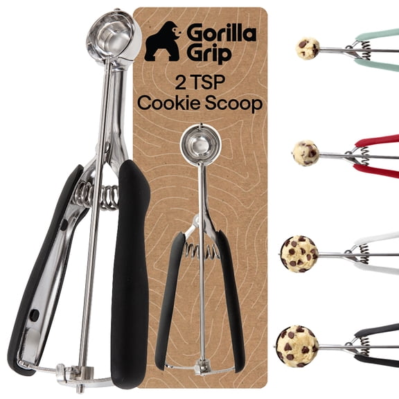 GORILLA GRIP Cookie Scoop 2 TSP 304 Stainless Steel Spring Scoops for Dough Ice Cream Fruit Melon Baller Size 100 Black