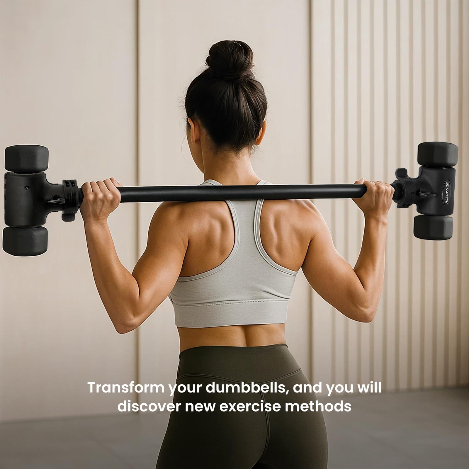 Dumbbell To Barbell Converter 2.0 - Transform Dumbbells Into Set For Home Gym  Adjustable Weight Bar With Anti-slip Foam Grip Steel Clamp & 200lb Max Capacity Compatible Standard