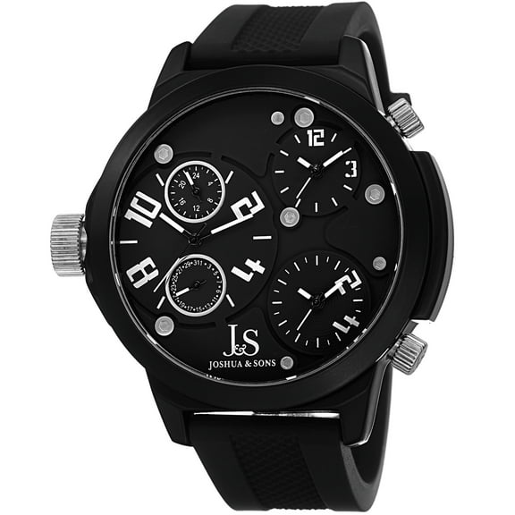 Quartz Triple Time Zone Rubber White Strap Watch with Black Dial