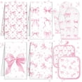 thumbnail image 1 of 8 Pcs Pink Bows Kitchen Towels Pot Holders and Oven Mitt Set Coquette Kitchen Accessories 4 Dish Towels 2 Absorbent Square Potholders 2 Heat Resistant Glove for Cooking Baking Home Gifting, 1 of 6