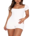 thumbnail image 1 of Women‘s Sexy Ribbed Bodycon Short Jumpsuit Short Sleeve Square Neck Solid Color Buttons Overalls Playsuit One Piece Rompers, 1 of 8