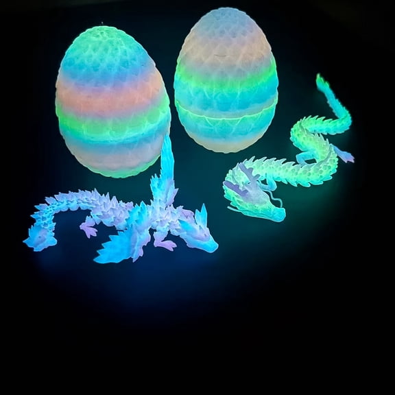 2PCS Glowing at Night 3D Printed dragon egg and pterosaur egg,Flexible Joint Animal lacertid Figurines,Realistic Eyes, Home Office Decor,Fidget Toy for Adults Teens Boy Festival Gifts
