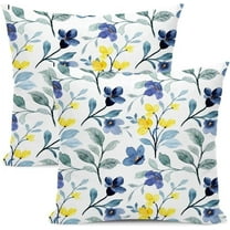 Floral Watercolor Sage Green Pillow Covers 16x16 Set of 2 Yellow and Blue Throw Pillow Cotton Square Outdoor Farmhouse Flowers Leaves Cushion Cover Decor for Home Living Room Bedroom Sofa