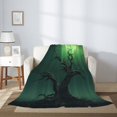 thumbnail image 2 of Rateoe Green Night Sky Moon Branches Pattern Flannel Throw Blanket, Ultra-soft Blanket for Bed, Couch, Car, Hypoallergenic Anti-pilling blanket-50"x40"(Vertical), 2 of 6