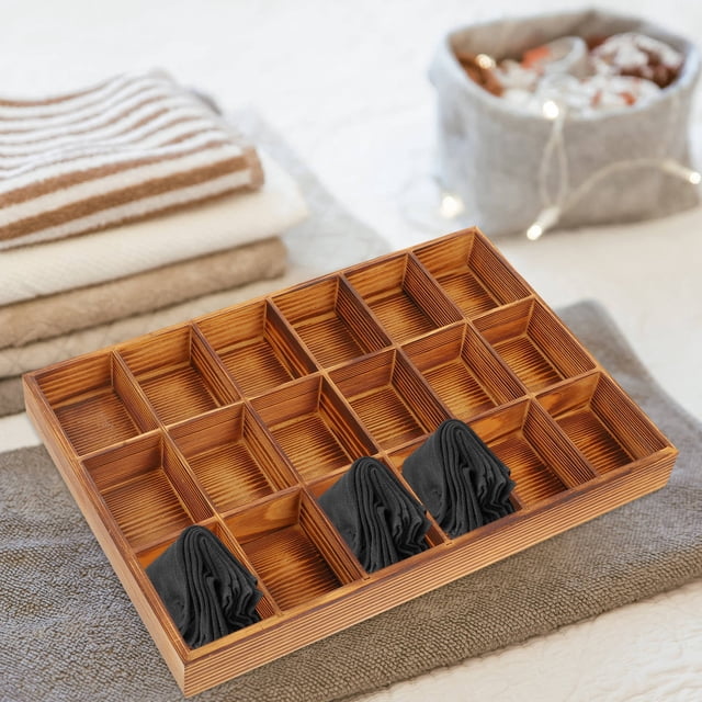 OUNONA Multifunctional Wooden Storage Divider Box For Socks Organizer With Rectangular Design 1Pack