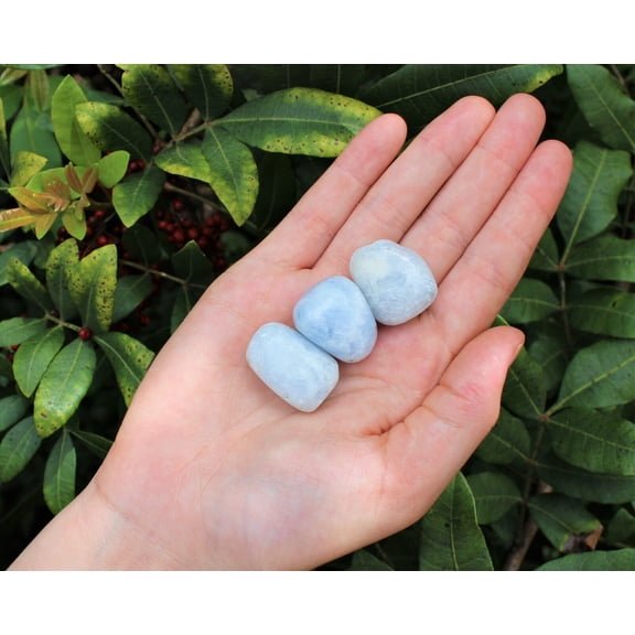 3 Blue Calcite Tumbled Stones Medium (Crystal Healing Reiki Tumble)