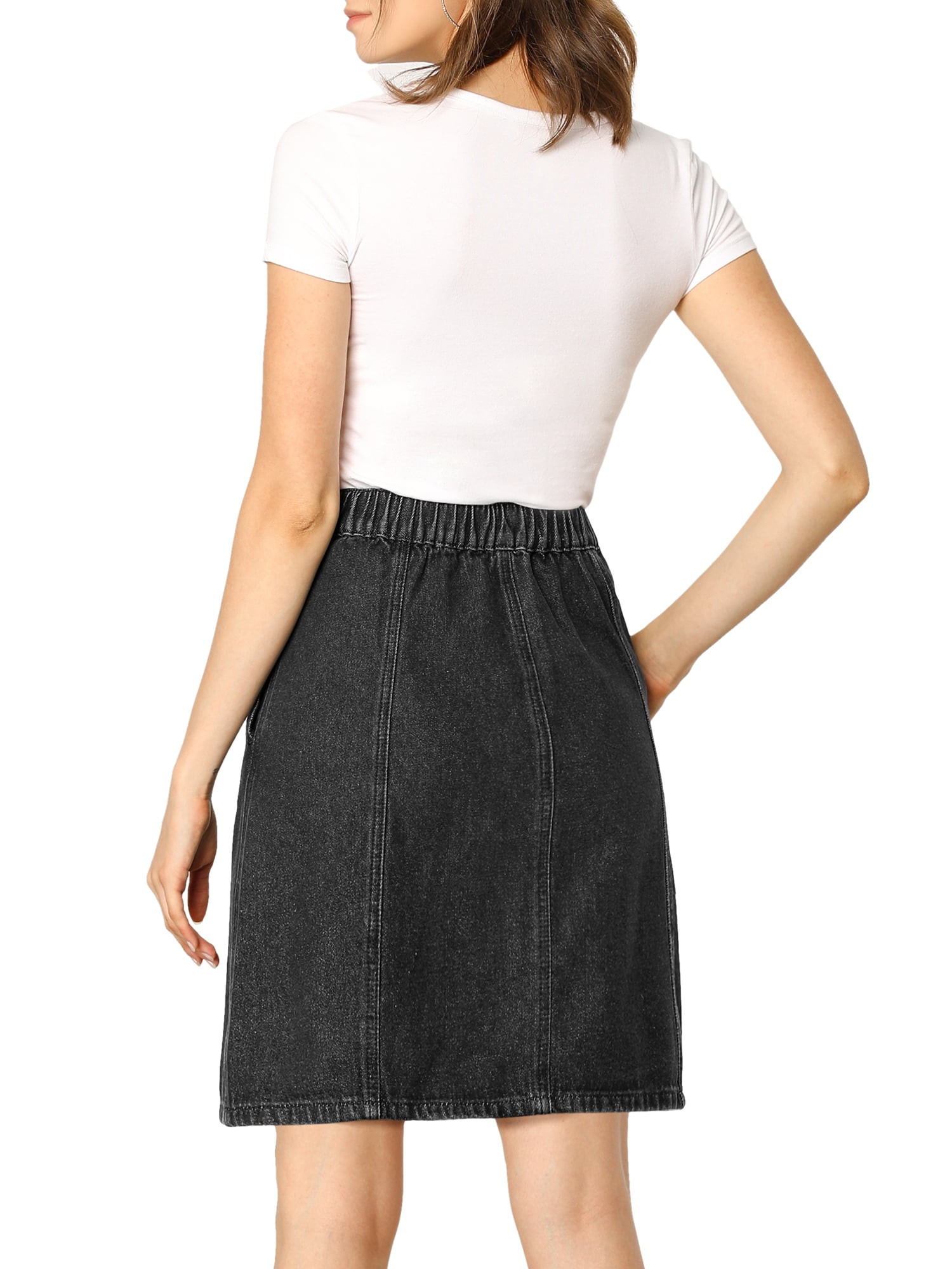 DARING DIVA Women's A-line Button Front Denim Short Skirt L Black