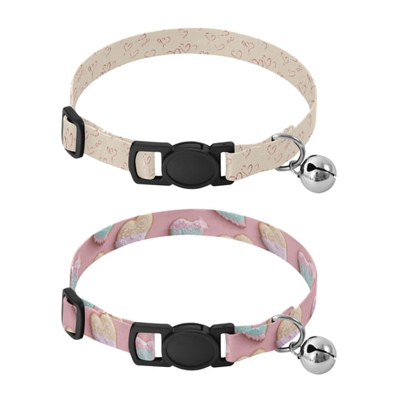 Personalized Comfortable Soft Pet Collar With Bell Design For Dogs Cats Light Beige & Red Heart-shaped Cookies