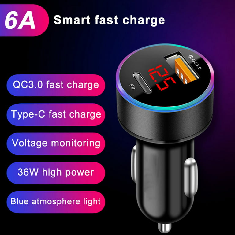 PD Car Charger QC3.0 Car Charger Dual USB Fast Charge Digital Type-c L8W8 