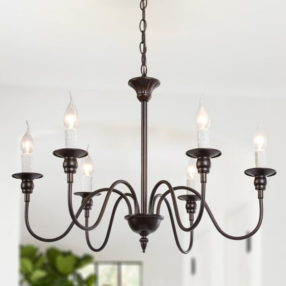 LNC 6-Light Transitional Oil-rubbed Brown and Mid Centry White Candle Shape Chandelier for Dining Room