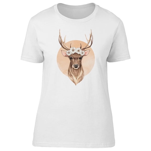 Cute Deer And Spring Flowers T-Shirt Women -Image by Shutterstock, Female Large